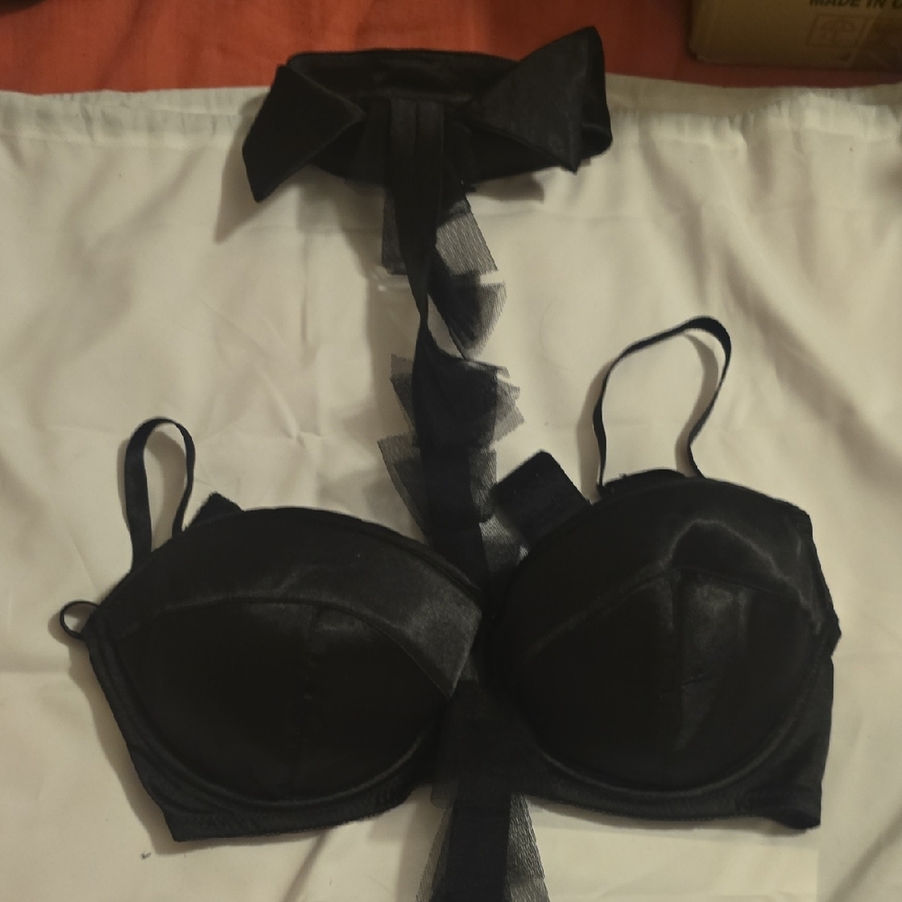 Frederick's of Hollywood Black Satin Bra Set